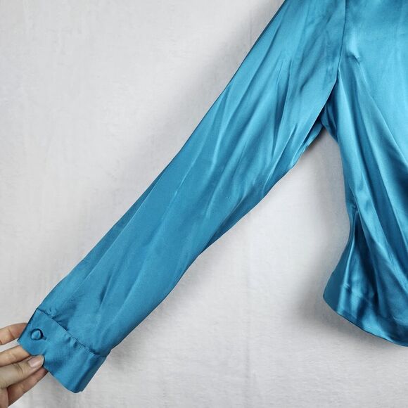 Vtg 100% Silk Satin Wrap Blouse Sz 4 Luxe Peck & Peck Long Sleeve Side Button - Picture 4 of 13